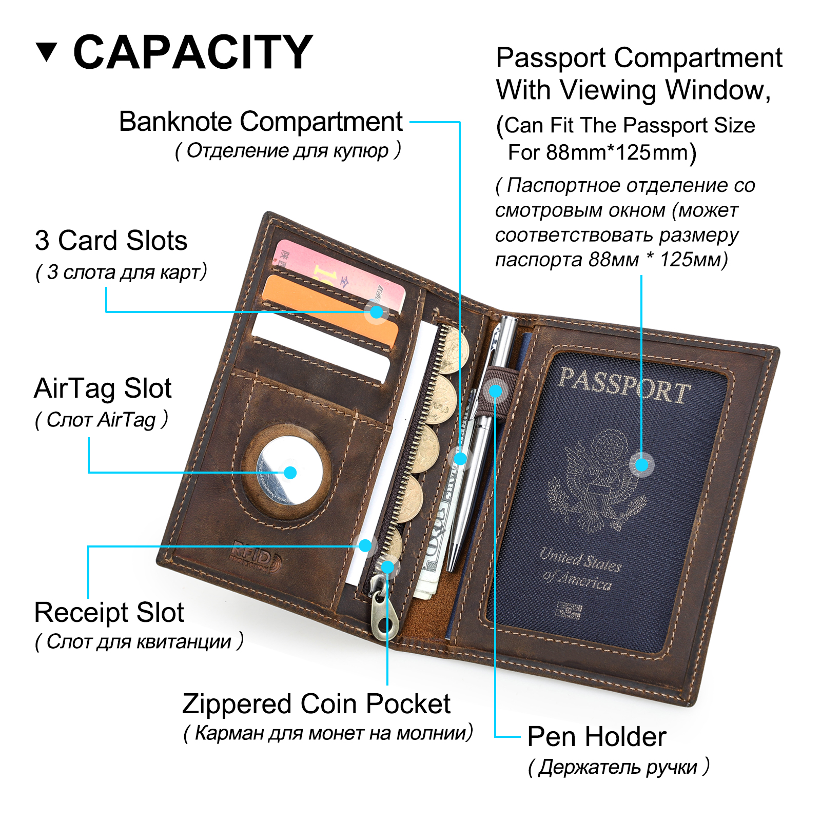 Genuine Cow Leather Passport H - Travel Accessories Rfid incelemesi ve fiyatı